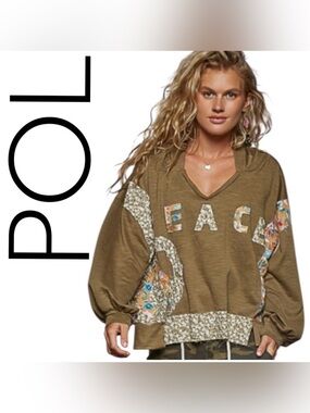 POL Olive Green Floral Peace Hoodie ⭐️NWOT⭐️